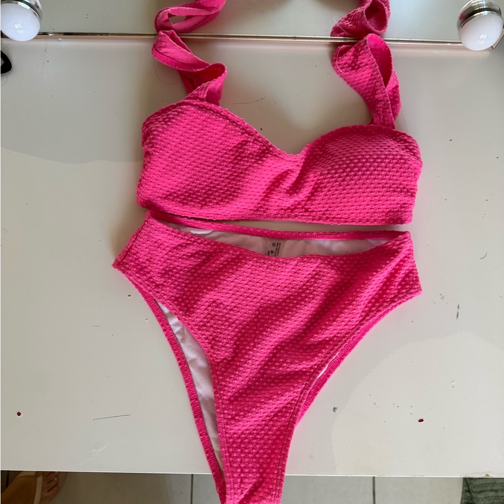 Pink Textured Bikini Set